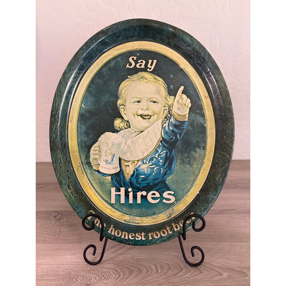 Say Hires- The Honest Root Beer- Vintage Metal Sign/ Tray Approx. 17x14